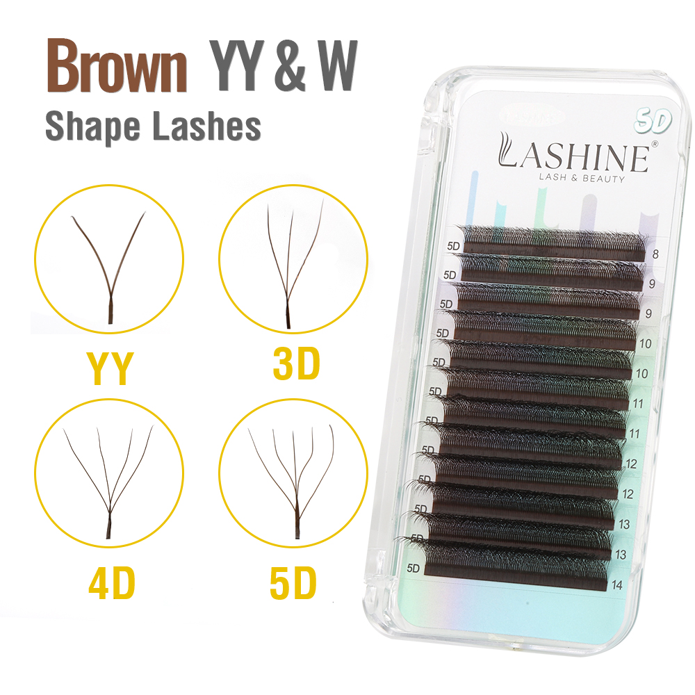 Eyelash Extension Yelix - LASHINE Brown YY/3D/4D/5D W Shape Premade
